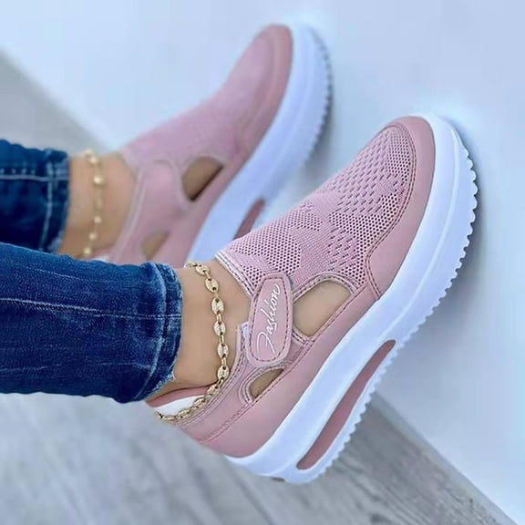 CQONEPT Casual Mesh Sneakers,Women's Knitting Flat Shoes Comfortable Walking Shoes Comfort Loafers Breathable Mesh Female Lightweight Athletic Casual Gym Slip on Sneakers Size 6 Pink