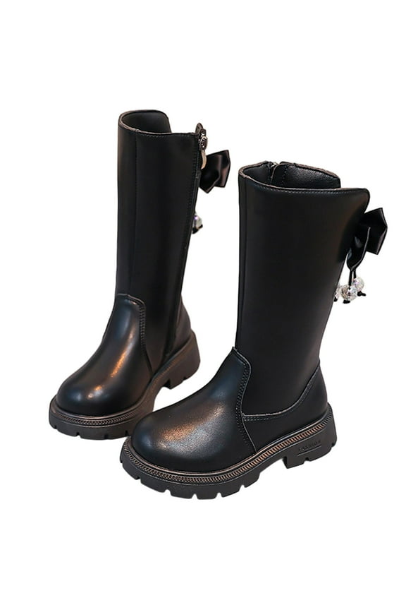 Chelsea Boots for Girls Fall And Winter Fashion Bow Knot Long Barrel Leather Little Girl Fashionable Princess Boots