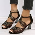 thumbnail image 1 of CQONEPT Chunky Heel Sandals for Womens Rhinestone Dressy, Ankle Strap Open Toe Dress Sandal Low Heel Wedding Shoes Glitter Pump Shoes Size 6 Black, 1 of 7