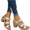 thumbnail image 1 of CQONEPT Chunky Heels for Women Strappy Sandals Open Toe Block Heeled Sandals with Ankle Strap Summer Dress Shoes Size 9.5 Gold, 1 of 6