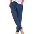 thumbnail image 1 of CQONEPT Cotton Linen Pants for Women Drawstring Elastic Waisted Pant with Pocket,Gray, 1 of 5