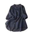 thumbnail image 1 of CQONEPT Cotton Linen Shirts for Women Solid Button Down Tops Summer 3/4 Sleeve T-Shirt,Khaki, 1 of 6