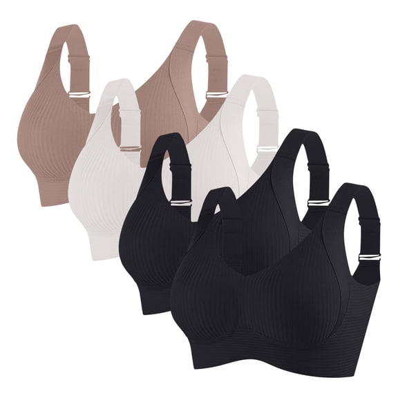 CQONEPT Clearance Plus Size Workout Bras for Women 4 Pack High Impact Sports Sports Bra Seamless Push Up Underwear,Black