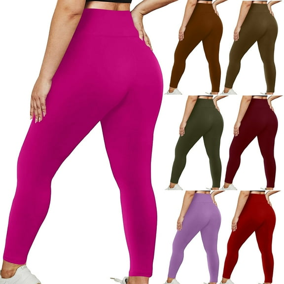 CQONEPT Clearance Womens Plus Size Yoga Leggings Elastic High Waisted Workout Legging Quick-Drying Pants Slim Fit Sports Pant,Wine XL-5XL