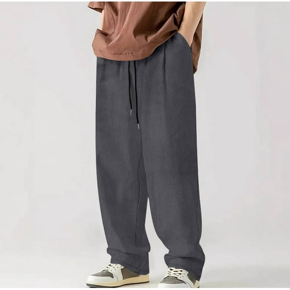 CQONEPT Corduroy Pants for Mens Athletic Running Jogger Pant Baggy Drawstring Outdoor Sweatpants with Pockets Gray 2XL