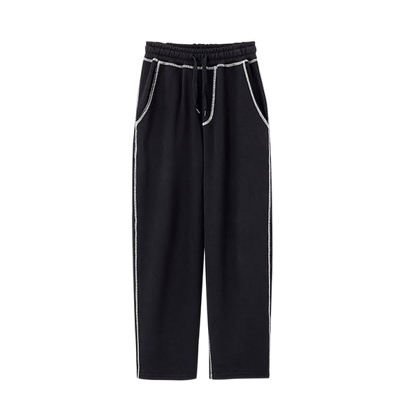 CQONEPT Cotton Pants for Kids Boys Elastic Waist Drawstring Wide Leg Pants Casual Baggy Lightweight Pant with Pockets Black 11 Years