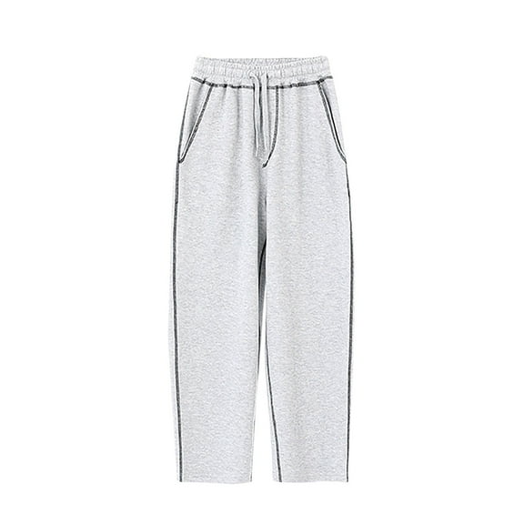 CQONEPT Cotton Pants for Kids Boys Elastic Waist Drawstring Wide Leg Pants Casual Baggy Lightweight Pant with Pockets Gray 6 Years