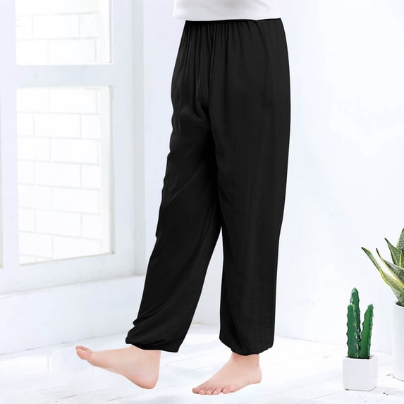 CQONEPT Cotton Pants for Teen Girls Athletic Running Elastic Waist Straight Leg Mosquito Outdoor Pant Black 5 Years