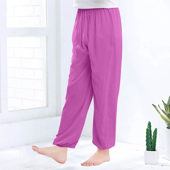 CQONEPT Cotton Pants for Teen Girls Athletic Running Elastic Waist Straight Leg Mosquito Outdoor Pant Purple 4 Years