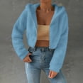 thumbnail image 1 of CQONEPT Cropped Hoodies for Womens Sherpa Fleece Sweatshirts Full Zip Solid Clothes Fluffy Casual Long Sleeve Shirts Light Blue S, 1 of 6