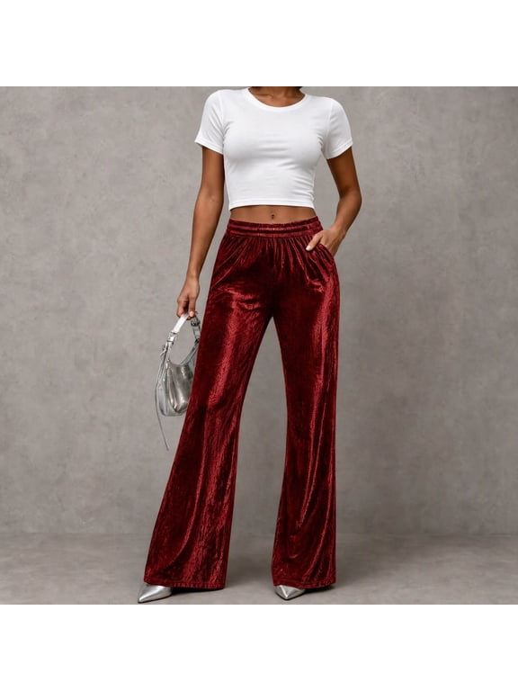 Crushed Velvet Pants High Waisted Comfy Soft Stretch Lightweight Yoga Pant Loungewear Bell Bottom Fall Winter Flare Pants 2XL