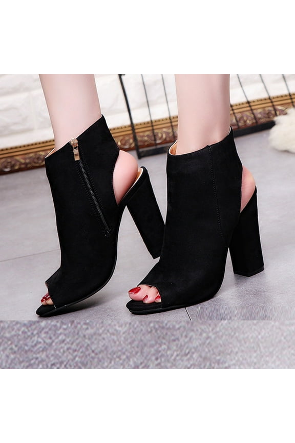 Cutout Booties for Women Dressy Booties Peep Toe Heels Chunky Heel Sandals Summer Buckle Strap Party Sexy Pump Shoes Open toe Shoes Size 5.5 Black
