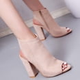 thumbnail image 1 of CQONEPT Cutout Booties for Women Dressy Booties Peep Toe Heels Chunky Heel Sandals Summer Buckle Strap Party Sexy Pump Shoes Open toe Shoes Size 7 Beige, 1 of 5