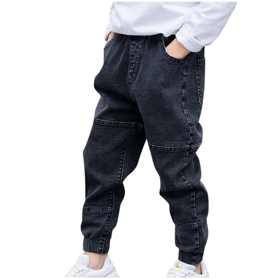 CQONEPT Denim Pants for Kids Boys Skinny Leg Casual Lounge Jean Fashion Y2K School Uniform Streetwear Pant with Pockets Dark Gray 150
