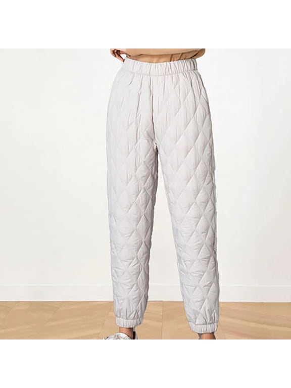 Down Pant for Womens Puffer Quilted Pant Lounge Slim Fit Thermal Elastic Waisted Warm Winter Trousers Gray M