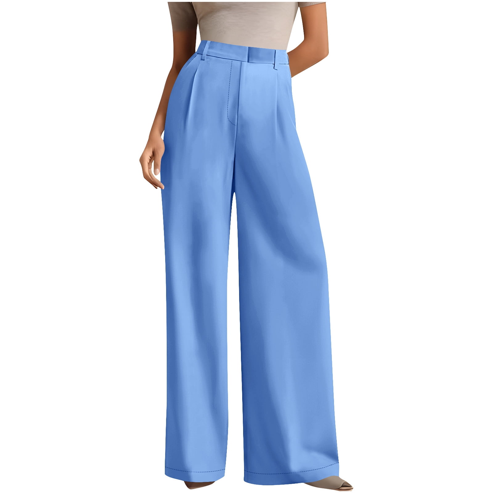 womens blue dress pants CQONEPT for Women High Waist Straight Leg Office Slacks Pant Business Casual Loose Fit Work Trousers with Pockets Sky XL Crafted from a soft