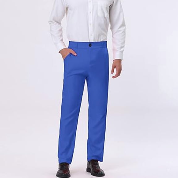 CQONEPT Dress Pants with Pockets for Mens Casual Work Slacks Straight Leg Pant Pull On Slacks for Business Blue XL