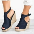 thumbnail image 1 of CQONEPT Espadrilles Wedges Sandals, Women's Platform Sandals T-Strap Wedge Sandal Ankle Strap Open Toe Sandals Summer Dress Shoes Size 9.5 Dark Blue, 1 of 5
