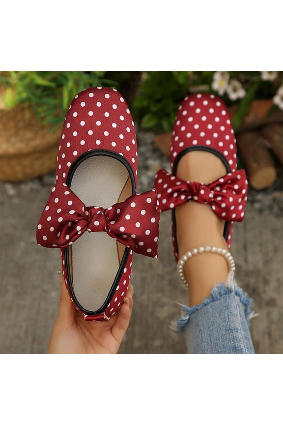 Flats for Women Polka Dot with Bow Split Toe Ballet Shoes Ballerina Slip On Cute Comfortable Casual Sandals Wine 36