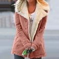 thumbnail image 1 of CQONEPT Fleece Lined Jacket for Womens Button Down Warm Overcoat Casual Winter Coat Notched Collar Outerwear with Pockets Pink XL, 1 of 6