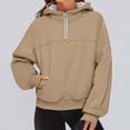 thumbnail image 1 of CQONEPT Fleece Lined Sweatshirts for Women 1/4 Zip Casual Loose Fit Hoodies Winter Trendy Pullover Tops Khaki S, 1 of 5