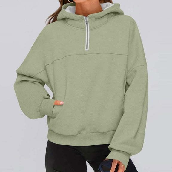 CQONEPT Fleece Lined Sweatshirts for Women 1/4 Zip Casual Loose Fit Hoodies Winter Trendy Pullover Tops Mint Green XL