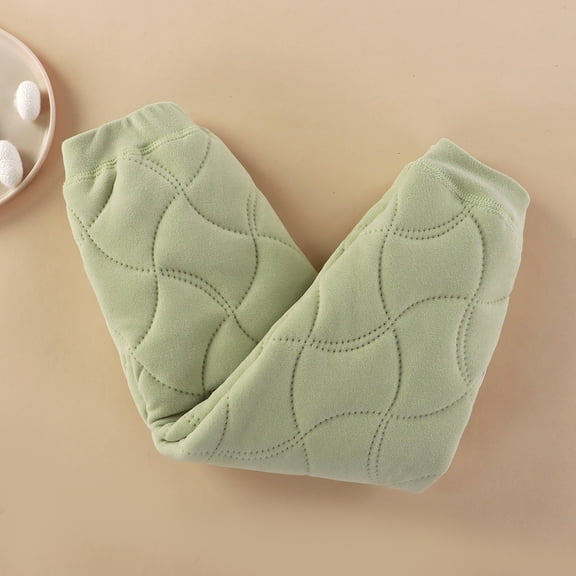 CQONEPT Girl's Cotton Padded Pants Quilted Puffer Elastic Waist Casual Jogger Pant Lounge Warm Winter Pants Green 15-16Years
