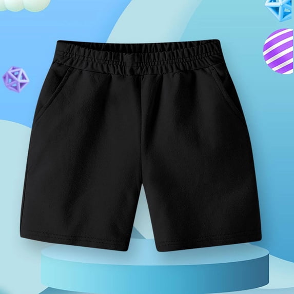 CQONEPT Girl's Cotton Shorts Kids Pull on Stretch Casual Athletic Shorts Elastic Waist Comfy Lounge School Uniform Black 130