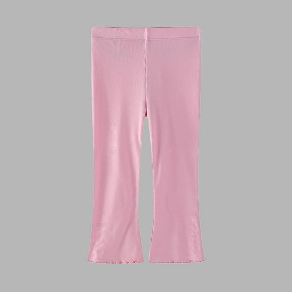 CQONEPT Girl's Fleece Lined Pants Bell Bottom Elastic Waist High Waist Athletic Jogger Pant with Pockets Watermelon Red 6 Years