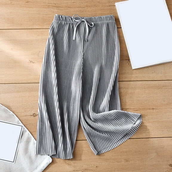 CQONEPT Girl's Ice Silk Crop Pants Drawstring Wide Leg Pants Baggy Sports Trendy Outdoor Trousers for Kids Gray 8 Years