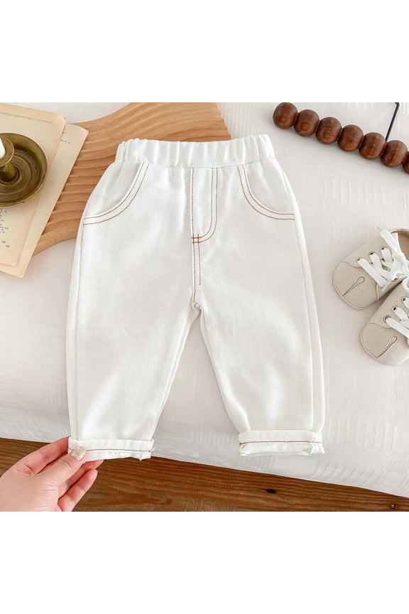 Girl's Jean Elastic Waist Casual Baggy Fashion Y2K Denim Pants Cute Streetwear Lightweight Pant White 90