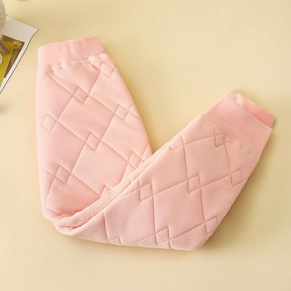 CQONEPT Girl's Padded Pants Quilted Puffer Thicken Down Pants Insulated Cozy Solid Warm Winter Pants Pink 1-2Years