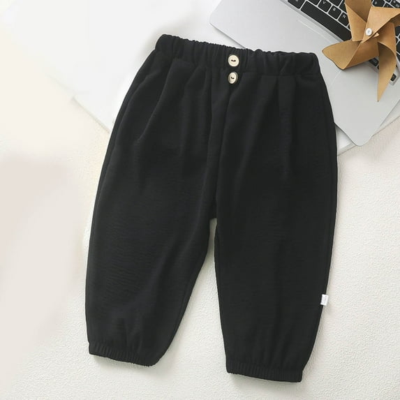 CQONEPT Girl's Pants Baggy Lounge Elastic Waist Jogger Pant Athletic Running Soft Lightweight Tapered Pants Black 2 Years