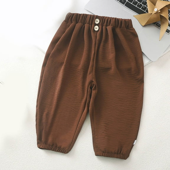CQONEPT Girl's Pants Baggy Lounge Elastic Waist Jogger Pant Athletic Running Soft Lightweight Tapered Pants Coffee 6 Years