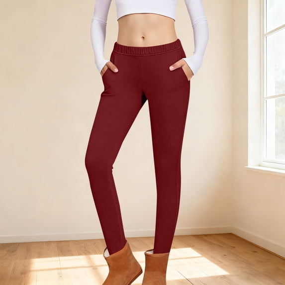 CQONEPT Girl's Pants Skinny Leg Elastic Waist Stretchy Tights Casual Athletic Active Comfy Loose Fit Leggings Wine 10-11Years