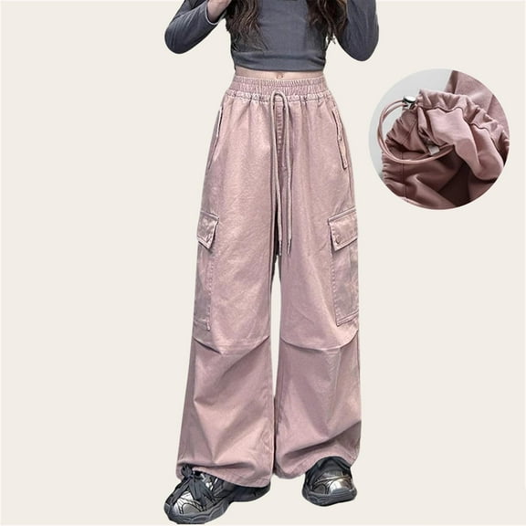 CQONEPT Girls Cargo Pants Athletic Running Sweatpants Activewear Casual Tapered Joggers with Multi Pockets Pink 5 Years