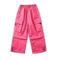 thumbnail image 1 of CQONEPT Girls' Cargo Pants Baggy Drawstring Jogger Pant Elastic Waist Trendy Streetwear Pants with Multi Pockets Red 110, 1 of 6