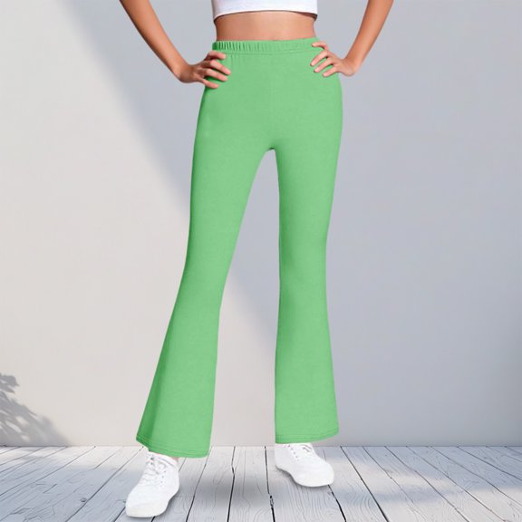 CQONEPT Girls Cotton Leggings Casual Baggy Stretchy Jogger Pant Comfy Soft Active Cute Outdoor Pants Green 11 Years