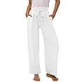 thumbnail image 1 of CQONEPT Girls Cotton Linen Pants Bow Tie Drawstring Wide Leg Pant Trendy Casual Streetwear Outdoor Trousers .White 12 Years, 1 of 7