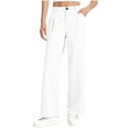 thumbnail image 1 of CQONEPT Girls Dress Pant Button Fron Straight Leg Uniform Pants Baggy High Waist Lightweight Pants White 4-5Years, 1 of 5