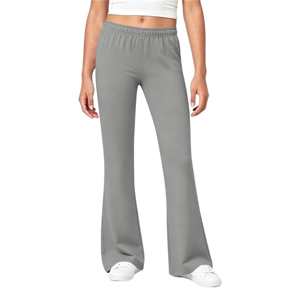 CQONEPT Girls Flare Leg Running Sweatpants Elastic Waist Jogger Pants Comfy Cute Outdoor Hiking Dance Pant Gray 13-14Years