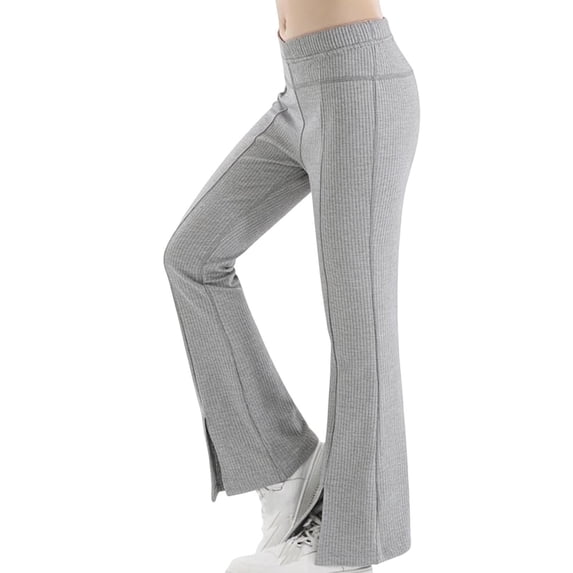 CQONEPT Girls Flare Leggings with Slits Wide Leg Yoga Pant Ice Silk Workout Gym Bell Bottom Pants for Teen 2-13 Years Gray 4-5Years
