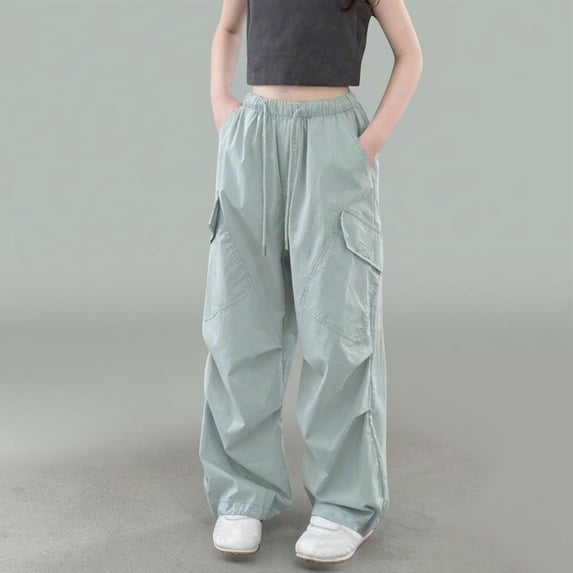 CQONEPT Girls Fleece Sweatpants Drawstring Jogger Pant Athletic Running Wide Leg Pant with Pockets Green 12 Years