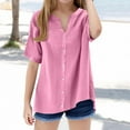 thumbnail image 1 of CQONEPT Girls Linen Shirts Button Down Cotton Short Sleeve Blouses Tee V Neck Casual Button Up Summer Tops Pink 11 Years, 1 of 6