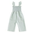 thumbnail image 1 of CQONEPT Girls' Plaid Overalls Elastic Waist Lounge Loose Sleeveless Jumpsuit Wide Leg Summer Beach Fashion Rompers Green 18 Months, 1 of 3
