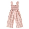 thumbnail image 1 of CQONEPT Girls' Plaid Overalls Elastic Waist Lounge Loose Sleeveless Jumpsuit Wide Leg Summer Beach Fashion Rompers Pink 3 Years, 1 of 6