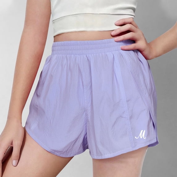 CQONEPT Girls Quick Dry Casual Sports Ice Silk Shorts Kids Elastic Waist Pants Comfy Athletic Summer Running Shorts Purple 7 Years