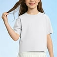 thumbnail image 1 of CQONEPT Girls Short Sleeve Shirts Soft Cotton Tshirts Kids Summer Fashion Plain Crewneck Tees Tops Trendy Clothes Beige 14-15 Years, 1 of 6