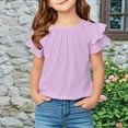 thumbnail image 1 of CQONEPT Girls T Shirts Ruffle Short Sleeve Summer Fashion Pleated Crewneck Casual Tees Blouses Tops Purple 5 Years, 1 of 7