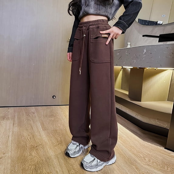 CQONEPT Girls Workouts Pants Ruffle Workouts Casual Yoga Pants Cute Skinny Leg Ballet Dance Leggings Coffee 11 Years